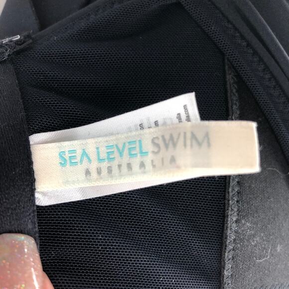 SEA LEVEL Dark Romance Bonded Belt Plunge One Piece Swimsuit Black 10 Halter Bow - Picture 8 of 11